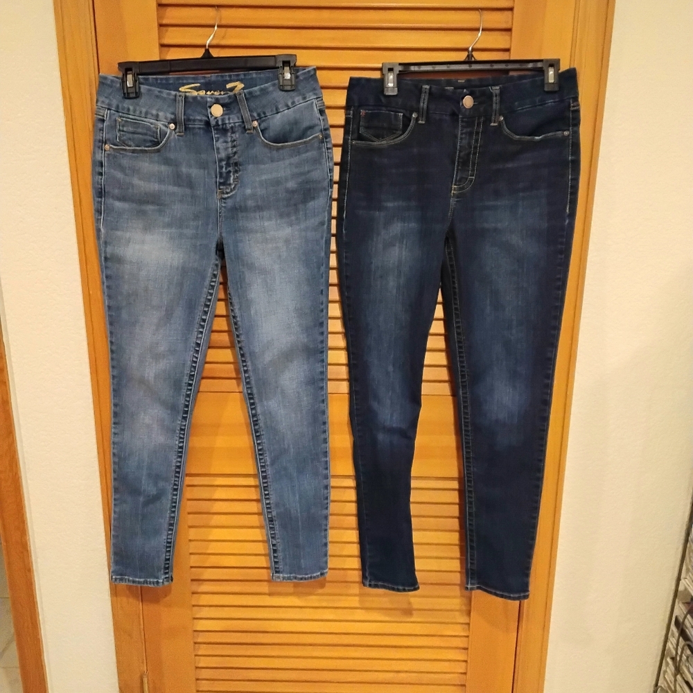 USED Seven7 Light & Dark Blue Skinny Jeans 8